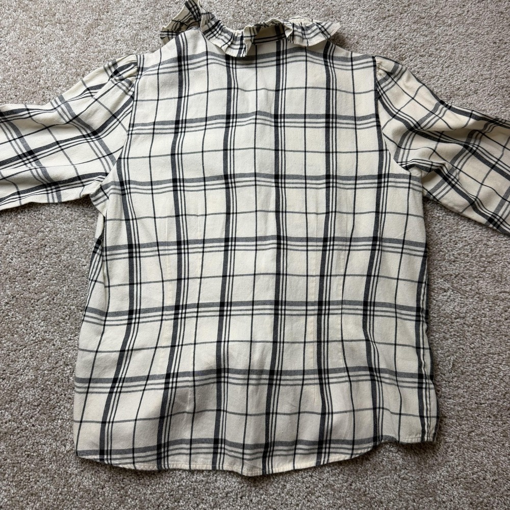 Lauren Ralph Lauren Shirt Womens Petite Large White Plaid Ruffle Flannel Top - Picture 4 of 8
